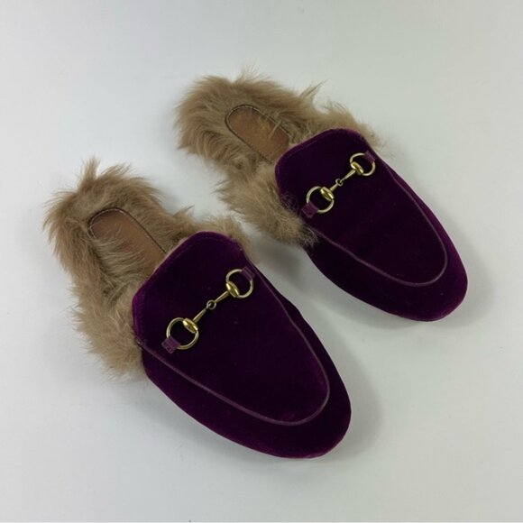 Gucci Purple Fur and Velvet Princetown Mules Size 38 - Picture 6 of 9
